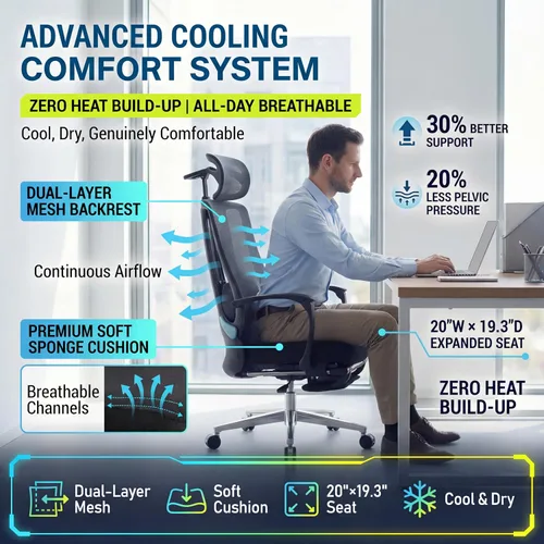 Vista 7 de Silla de oficina ergonómica con reposapiés y masajeador lumbar ajustable, respaldo alto, grande y alto, silla de escritorio con reposacabezas 5D