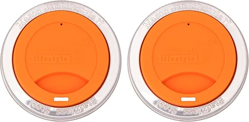 Vista 4 de Tapa de silicona para beber con banda de acero inoxidable para tarros Mason (Americana multicolor, boca regular)