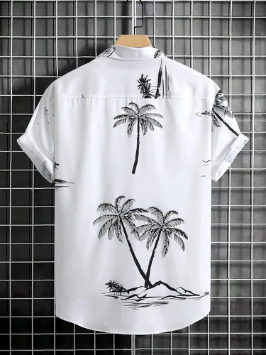 Vista 2 de WDIRARA Camisa de manga corta con botones y estampado tropical para hombre, estilo bohemio, cuello de vacaciones