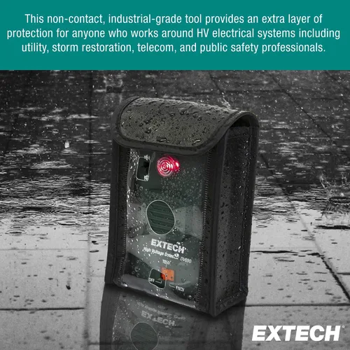 Vista 4 de Extech DV690 Detector de alto voltaje sin contacto, hasta 69 kV 100V-69kV CA, alarma de 106dB, LED rojo, 5 opciones de montaje, IP54, prueba