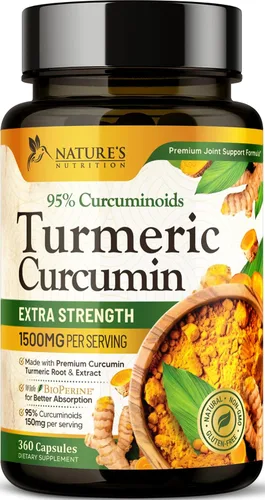 Vista 10 de Suplemento de curcumina de cúrcuma de 1500 mg, pimienta negra orgánica tumérica y bioperina para una mejor absorción con 95% de curcuminoides, apoyo