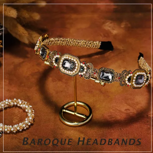 Vista 2 de Diademas de perlas doradas barrocas con diamantes de imitación para el cabello, aro de cristal para mujer (elegante)