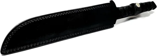 Vista 6 de Espada Wakizashi táctica hecha a mano de 17 pulgadas, machete de supervivencia de hoja fija de espiga completa con mango envuelto en cordón y funda