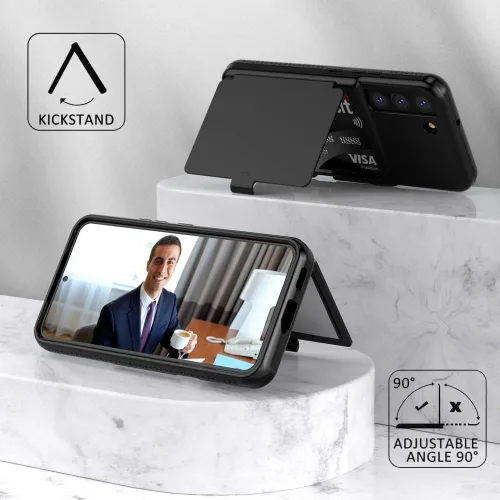Vista 5 de Funda para Samsung Galaxy S25, Soporte De Tarjeta Kickstand Espejo Incorporado Protección Resistente A Prueba De Golpes Para Samsung Galaxy S25 6.2