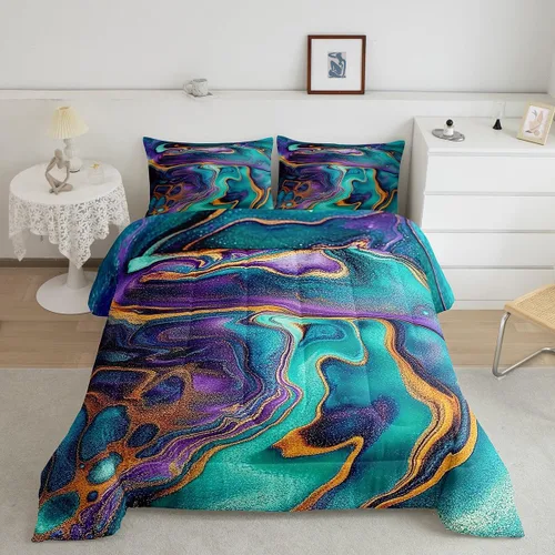 Vista 30 de Erosebridal - Juego de ropa de cama con edredón a cuadros de retazos tamaño individual, aguada geométrica en cuadrícula, conjunto retro grunge