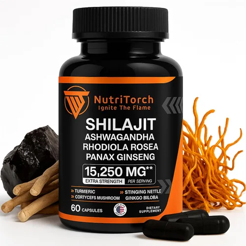 Vista 5 de Shilajit Cápsulas - Suplemento con Ashwagandha, Rhodiola Rosea, Panax Ginseng, Cúrcuma, Champiñones Cordycep, Ginkgo Biloba - 15250Mg - 60 Cápsulas