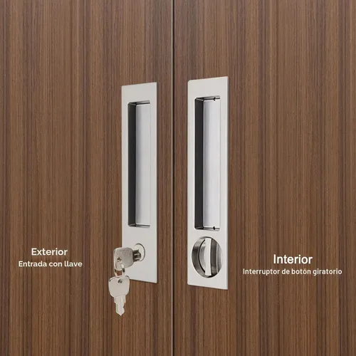 Vista 5 de Dontay Manija de puerta de bolsillo, moderna función de entrada rectangular con llave, pestillo de tracción (dormitorio/baño), herrajes para puerta