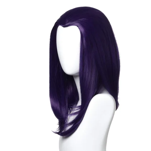 Vista 3 de Qaccf Peluca de mujer Bob Halloween Cosplay de 14 pulgadas con pico de viudas (morado)