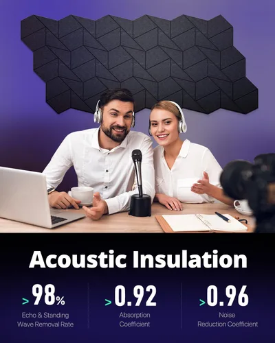 Vista 3 de Paneles de pared insonorizados, paneles acústicos autoadhesivos a prueba de sonido para paredes, paneles acústicos de estudio de alta densidad, 12 x