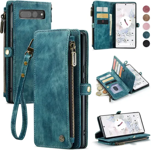 Vista 10 de JGY - Funda para Pixel 6A, Google Pixel 6A de piel de gamuza con cremallera y correa de cordón, Pixel 6A, monedero, cartera magnética para mujer