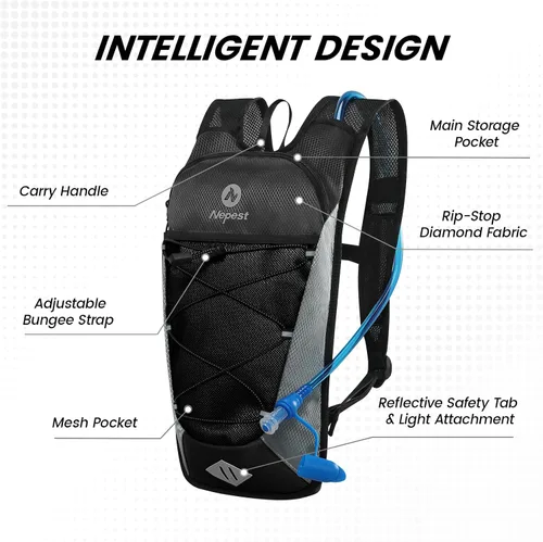 Vista 2 de Nepest Mochila de hidratación con bolsa de agua de 2 L para ciclismo, mochila de agua para senderismo, correr, mochila de hidratación ligera 2L