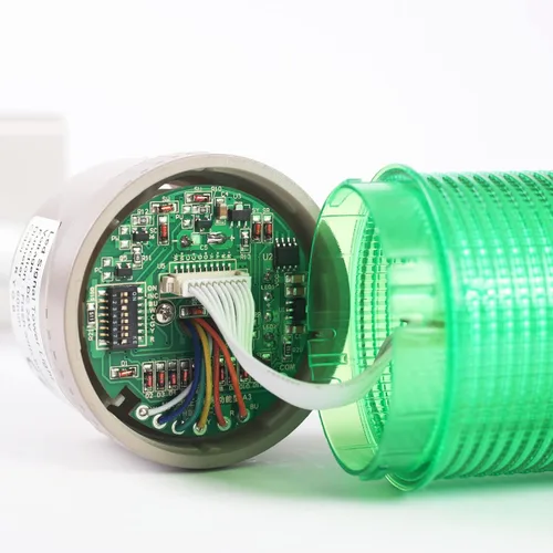 Vista 5 de Luz LED de torre Andon de 2 pilas con zumbador Rojo/verde, encendido/apagado o flash, interruptor ABB, adaptador Mean Well 120V-24V, Plug-and-Play