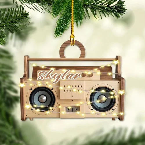 Vista 2 de Adorno de radio personalizado 2025, adorno de radio retro personalizado, cinta de cassette, adornos retro, adornos de radio de Navidad, adornos