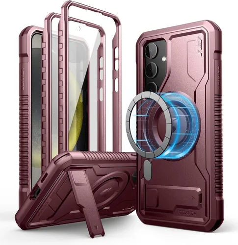 Vista 10 de Dexnor Funda magnética para Samsung Galaxy S24 Plus con soporte, 2 marcos frontales y protector de pantalla integrado, compatible con Magsafe, a