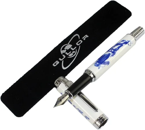 Vista 2 de Gullor Jinhao 950 Caballo de porcelana azul y blanco con caja de regalo y cartuchos de tinta