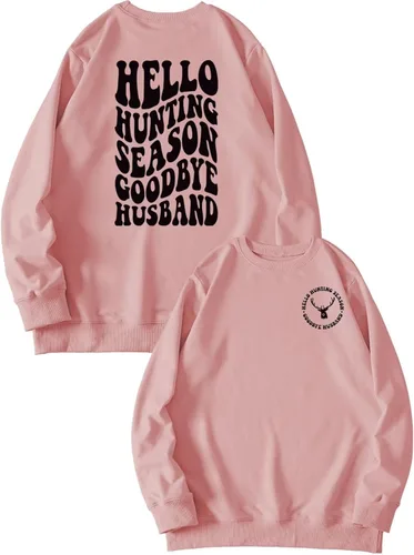 Vista 28 de DUDIHOHX Hello Hunting Season Goodbye Husband - Sudadera de manga larga con estampado de moda, casual, cuello redondo