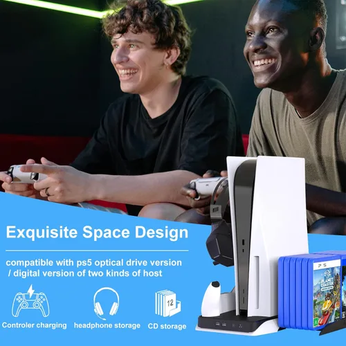 Vista 5 de Cooling Station with RGB for PS5,LANCUBE Stand with Cooling Fan and Controller Charger, Vertical Stand for PS5 Console with Headset Holder,for