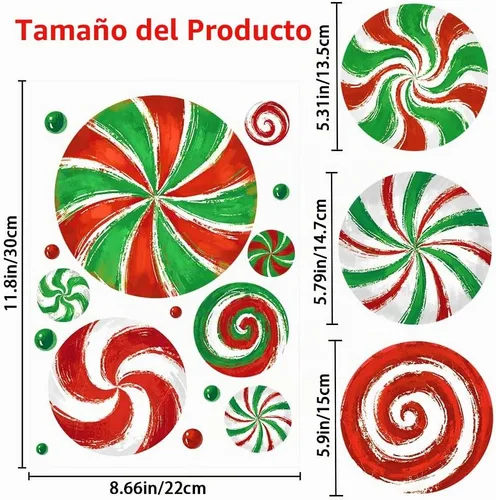 Vista 4 de DULEFUN Adhesivos de Navidad para ventana, calcomanías para ventana de caramelo, pintura al óleo, calcomanías de caramelo rojo y verde para fiesta