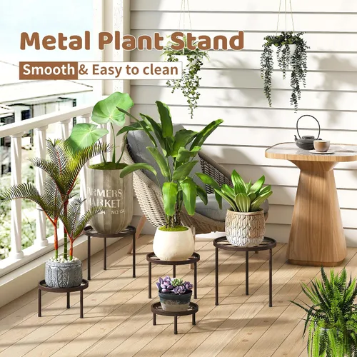 Vista 2 de Paquete de 5 soportes metálicos para plantas de interior y exterior, resistentes soportes de hierro antioxidante para macetas, soporte para macetas