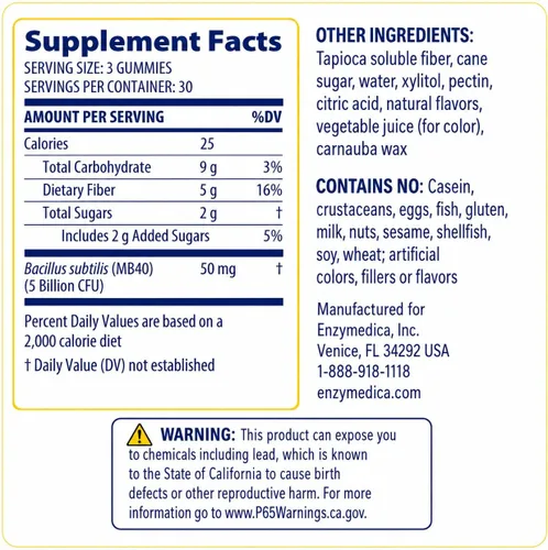 Vista 9 de Enzymedica Fiber+ Gomitas prebióticas y probióticas para mujeres y hombres, 90 unidades Gut Health & Digestive Support, 5g Fiber & 50mg Bacillus