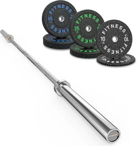 Vista 32 de HANDBODE Olympic Barbell Set, 2-Inch Bumper Plates with Weight Plate Rack