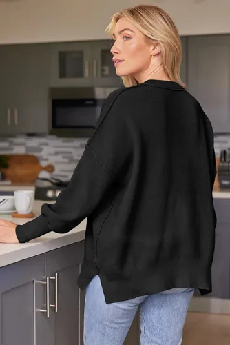 Vista 114 de Lillusory - Suéter extragrande con mangas de murciélago y cuello redondo para mujer, prenda moderna de otoño de tejido de punto sin botones