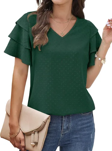 Vista 3 de Bofell Camisas y blusas de verano con cuello en V y mangas con volantes para mujer