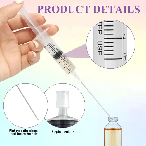 Vista 4 de Paquete de 4 unidades - Kit de decantador de extracto de jeringa de perfume de plástico de 5ml con punta de aguja de acero romo, adecuado