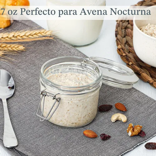Vista 6 de Folinstall Tarros de vidrio de 7 onzas con tapas herméticas, 12 unidades, tarros pequeños con tapas con bisagras para almacenamiento de cocina
