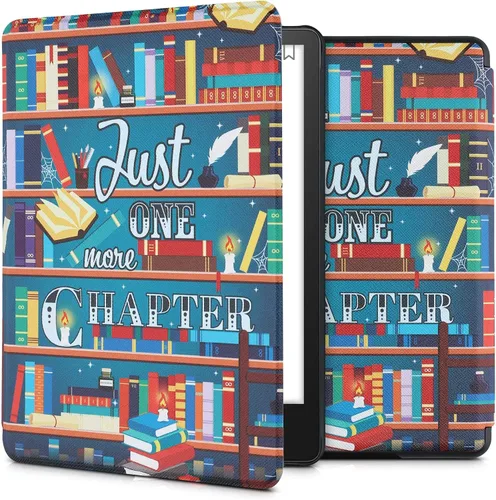 Vista 12 de kwmobile Funda compatible con Amazon Kindle Paperwhite 11. Generación 2021 - Funda para lector electrónico - Libros y páginas Beige/Marrón/Dorado