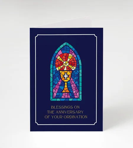 Vista 9 de Tarjeta de felicitación de aniversario de ordenación con sobre, diseño cristiano de vitrales con mensaje de bendición, tarjeta religiosa premium