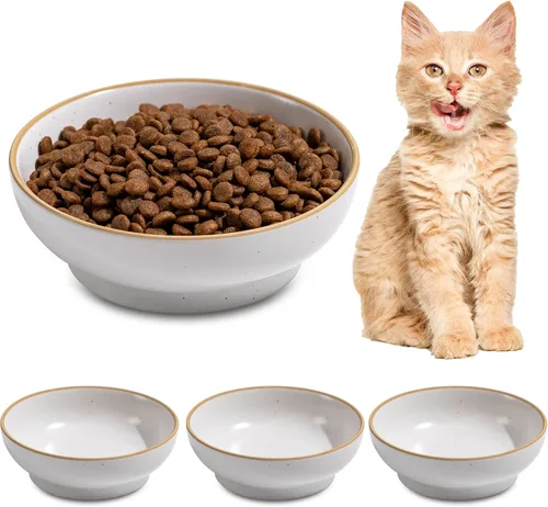 Vista 11 de Platos de cerámica para gatos para alimentos y agua, seguros de porcelana de grado alimenticio, 5.3 pulgadas, paquete de 3 platos y platos