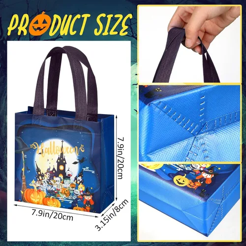 Vista 2 de Sweetude 50 bolsas de Halloween para dulce o truco, bolsas de regalo de Halloween a granel con asas para fiesta, reutilizables, bolsa de dulces