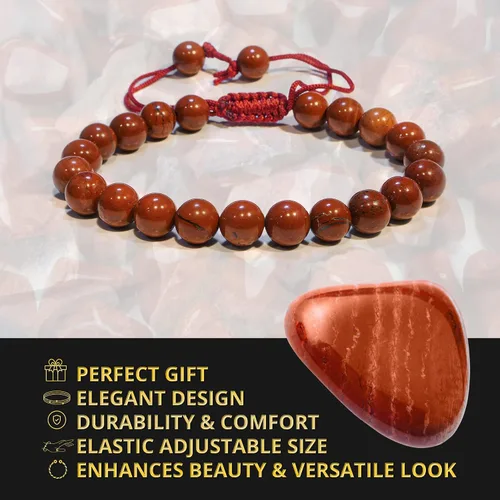Vista 227 de Adjustable Crystal Bracelet – Gemstone Bead Bracelet with Adjustable Macrame String – Chic Gemstone Bracelet for Men and Women – 8mm Round Healing