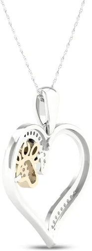 Vista 3 de Collar con colgante de pata de oro rosa de 10 quilates con corazón de diamante TDW de 114 quilates para mujer (I-J,I2)