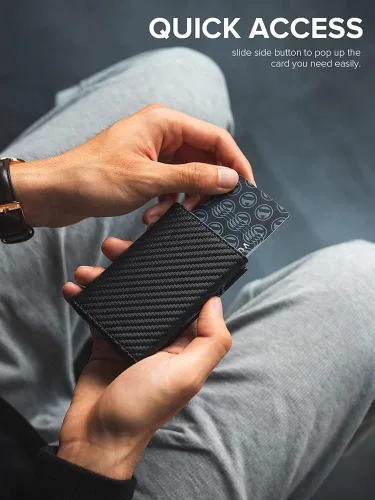 Vista 6 de SXNBH - Tarjetero de cuero genuino con bloqueo RFID, billetera plegable para hombre con compartimento para monedas y compartimento para billetes