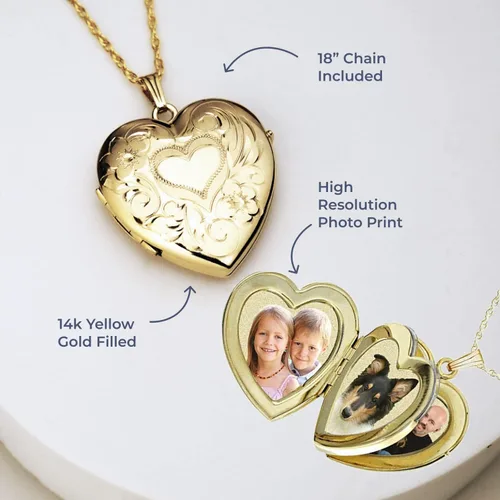Vista 3 de Personalized Photo Engraved Heart Shaped Custom Photo PendantPhoto NecklacePhoto Charm with 4-Page Photo Heart Locket 1 14 Inch x 1 14 Inch in 14K