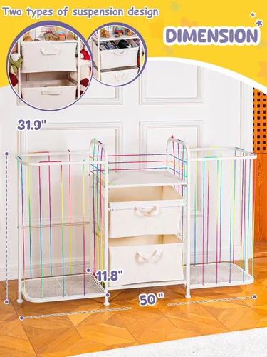 Vista 5 de VBABY Estantería para niños y almacenamiento de juguetes, estante grande 3 en 1 para habitaciones de niños, zoológico de animales de peluche