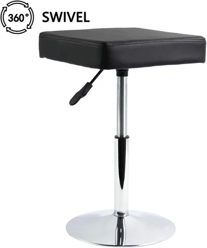 Vista 4 de FURWOO Taburete cuadrado negro para salón – Taburete de altura ajustable para tocador, manicura, tienda, peluquería oficina en casa, pequeño