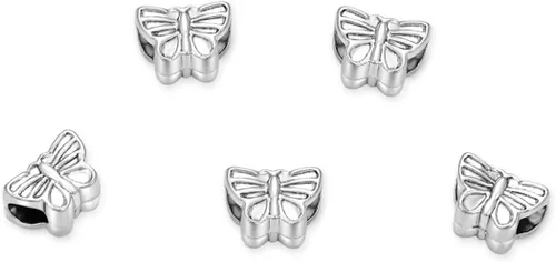 Vista 8 de 20 cuentas sueltas de gran agujero de flores en flor (agujero de 0.177 in) espaciador de metal plateado antiguo para bricolaje artesanía joyería