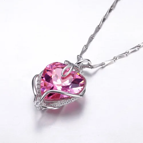 Vista 3 de Merthus Collar de plata de ley 925 creado con corazón de topacio arcoíris de fuego místico para mujer joyería de regalos para esposa