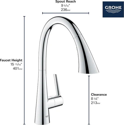 Vista 8 de Grohe 32298003 Zedra Grifo de cocina con triple rociador extraíble de una sola manija en cromo Starlight Cromado