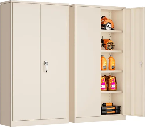 Vista 14 de INTERGREAT Armarios de almacenamiento de metal con cerradura, gabinete de almacenamiento de oficina con cerradura de 36 pulgadas con 2 puertas y 2