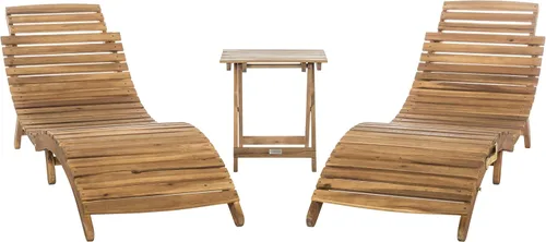 Vista 6 de SAFAVIEH Outdoor Collection Pacifica PAT7020C - Juego de tumbona de 3 piezas con cojín de madera maciza y azul marino Natural/Azul marino
