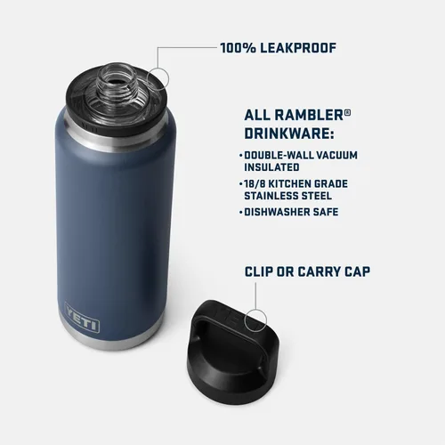 Vista 2 de YETI Rambler - Botella de 36 onzas, aislada al vacío, a prueba de fugas, de acero inoxidable con tapón para sorbos Blanco