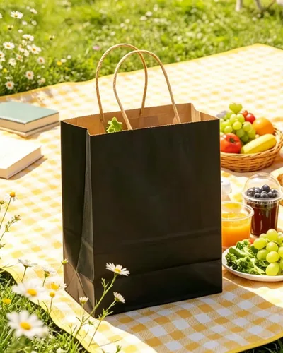 Vista 7 de qiqee Paquete de 50 bolsas de regalo de papel negro con asas a granel 13"x10.3"x4.6" bolsas de favor para fiestas de tamaño grande múltiples usos
