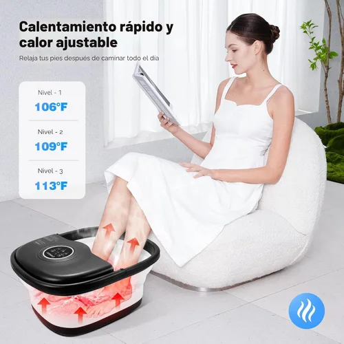 Vista 4 de KNQZE Bañera de spa plegable con calor y control remoto, masaje de burbujas, control de temperatura, luz roja, temporizador, 16 rodillos y piedra