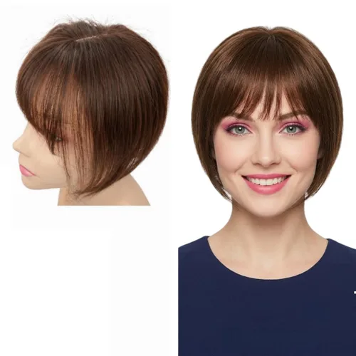 Vista 10 de Anemone - Cubrecabello humano de 10 pulgadas con flequillo francés para mujer, base de encaje para mujer, tuppe, ligero y lacio, parte media para 1b