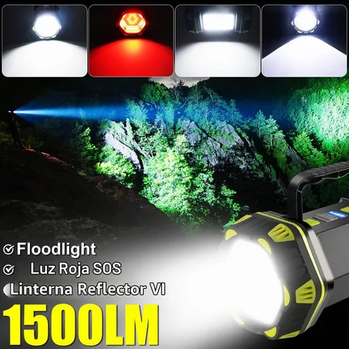 Vista 2 de Linterna LED para camping, linterna recargable, portátil, súper brillante, luz de emergencia al aire libre, lámpara de búsqueda impermeable