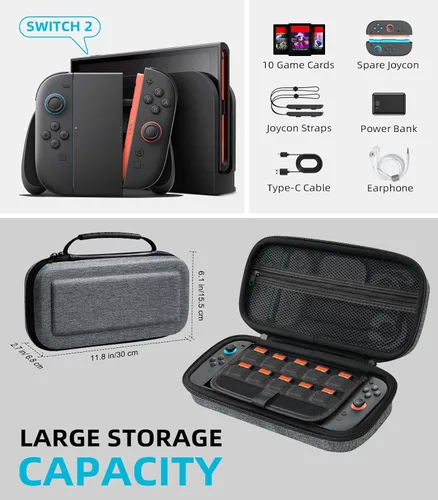 Vista 36 de TiMOVO Carrying Case for Nintendo Switch 2 (2025), Large Capacity Protective Hard Shell Portable Travel Case Pouch for Switch 2, with 10 Game Card
